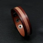 Bracelet en cuir marron bicolore réglable