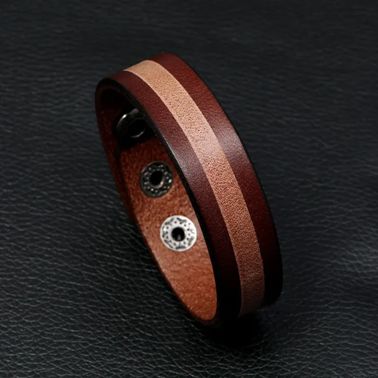 Bracelet en cuir marron bicolore réglable