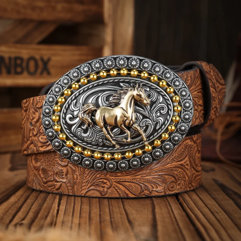 Ceinture cowboy cheval argenté et doré