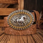 Ceinture cowboy cheval argenté et doré