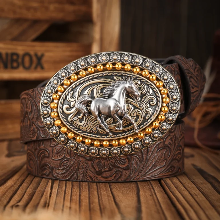 Ceinture cowboy cheval argenté et doré