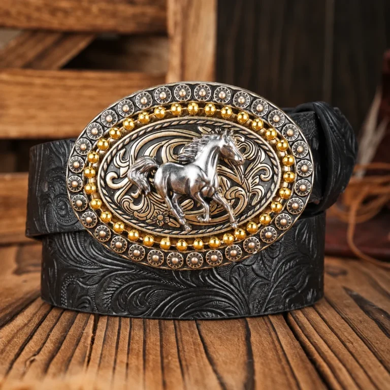 Ceinture cowboy cheval argenté et doré