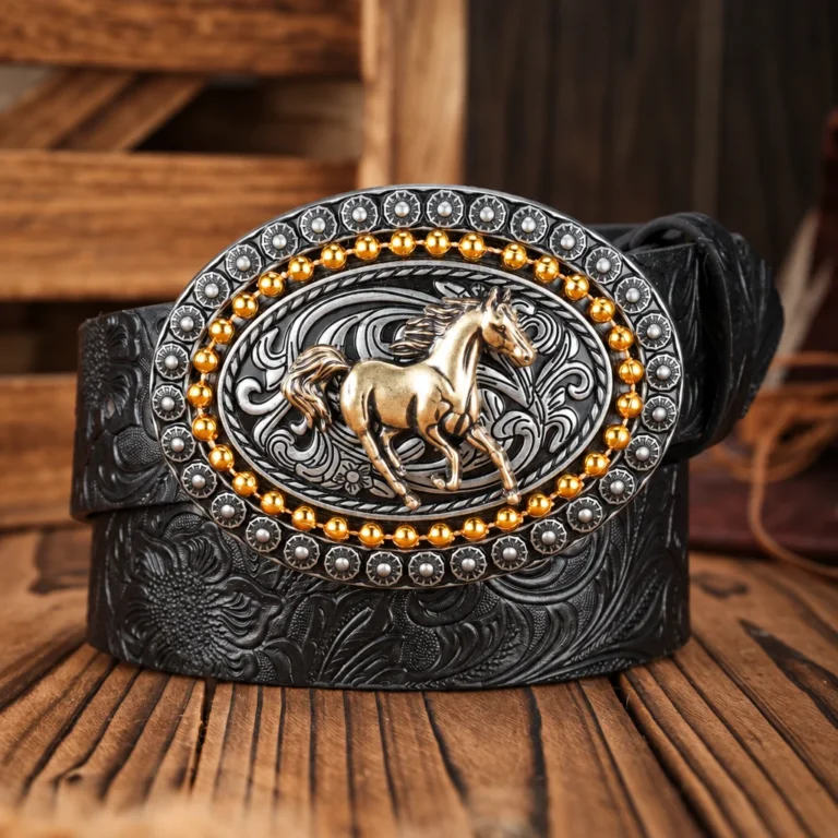 Ceinture cowboy cheval argenté et doré