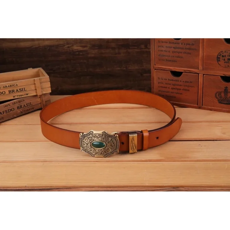 Ceinture cowboy cuir boucle laiton vintage