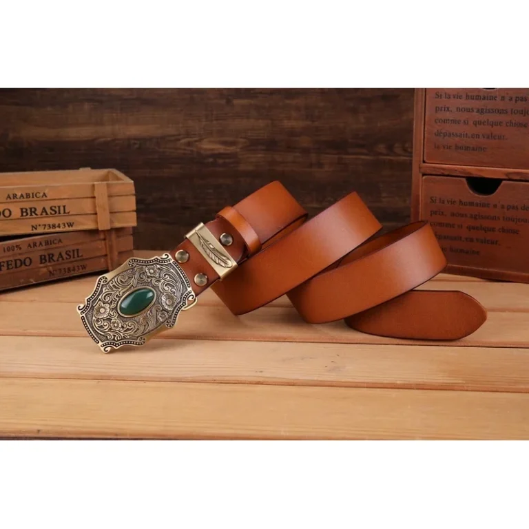 Ceinture cowboy cuir boucle laiton vintage