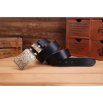 Ceinture cowboy cuir pleine fleur grosse boucle laiton
