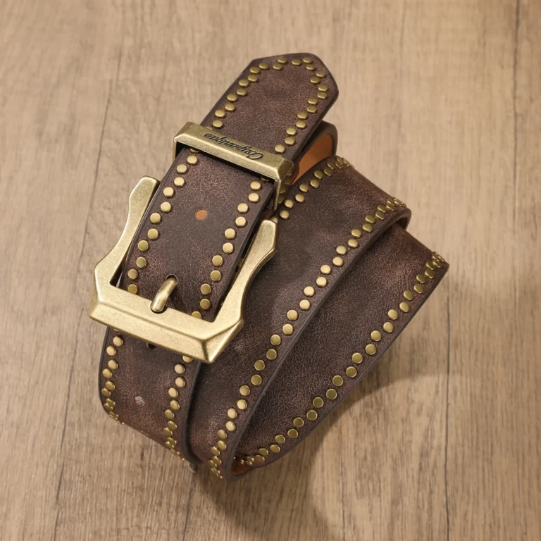 Ceinture cowboy marron à clous dorés