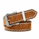Ceinture cowboy marron à clous dorés - Camel – clous argentés