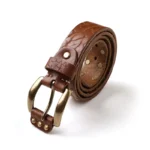 Ceinture cuir de vachette à rivets laiton - Marron clair