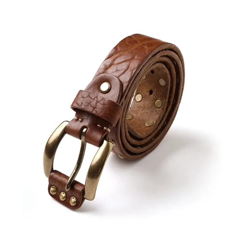 Ceinture cuir de vachette à rivets laiton - Marron clair