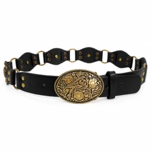 Ceinture femme vintage cowboy - Noir – boucle ovale à motifs floraux