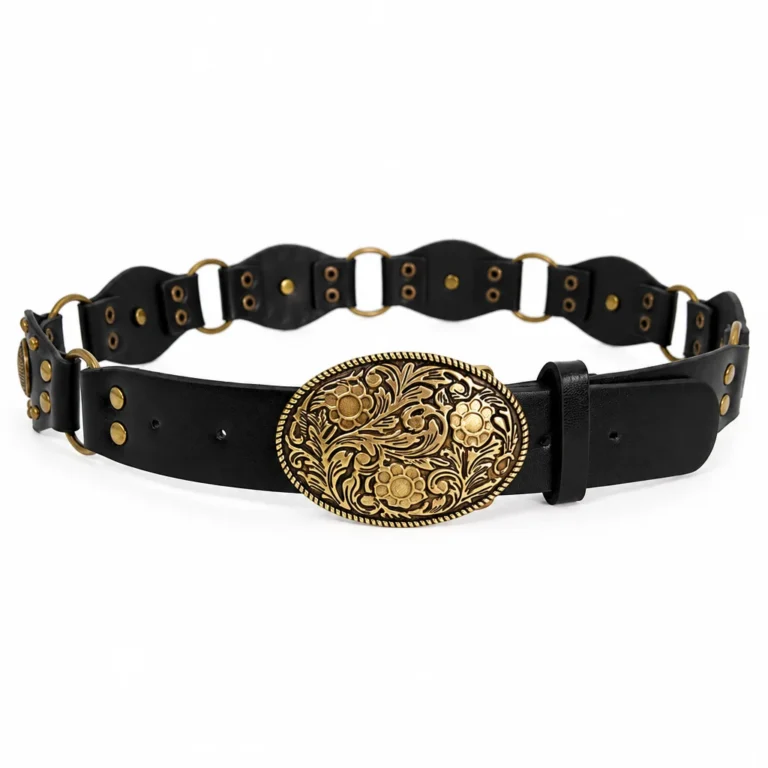 Ceinture femme vintage cowboy - Noir – boucle ovale à motifs floraux