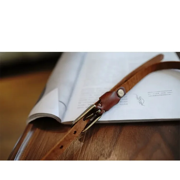 Ceinture fine cuir et boucle en laiton massif