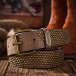 Ceinture western marron à clous bronze