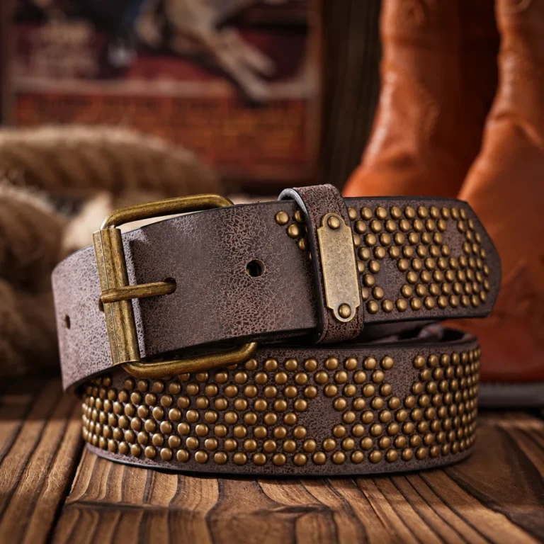 Ceinture western marron à clous bronze
