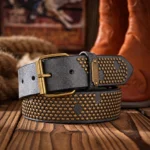 Ceinture western marron à clous bronze