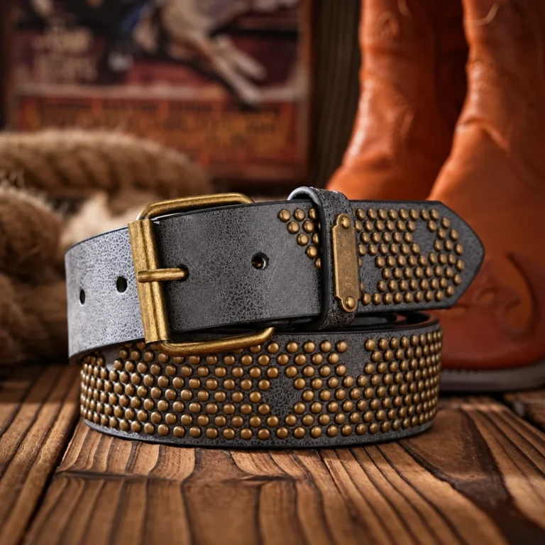 Ceinture western marron à clous bronze