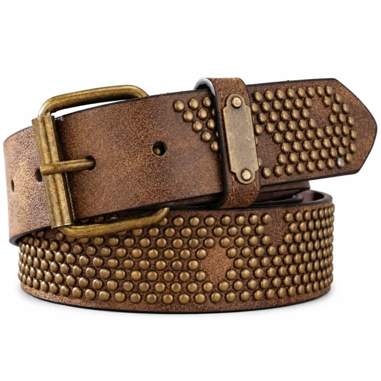 Ceinture western marron à clous bronze