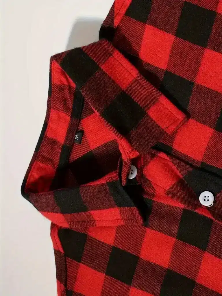 Chemise homme rouge noire à carreaux manches longues