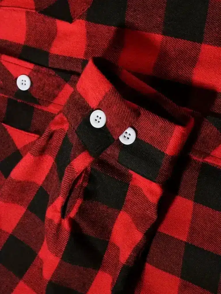 Chemise homme rouge noire à carreaux manches longues