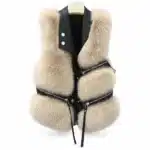 Gilet femme sans manches fourrure vegan zippés - S Beige noir