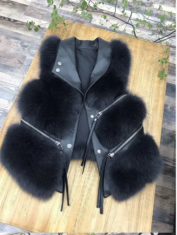 Gilet femme sans manches fourrure vegan zippés