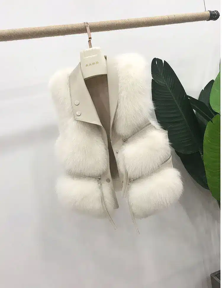 Gilet femme sans manches fourrure vegan zippés