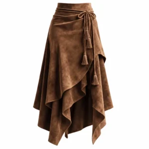 Jupe longue bohème marron effet daim
