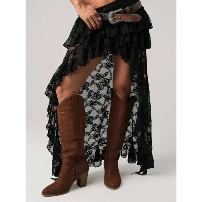 Jupes cowgirl dentelle asymétrique