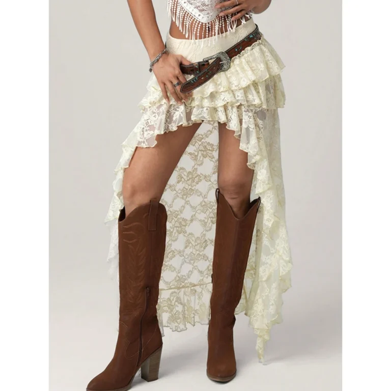 Jupes cowgirl dentelle asymétrique