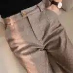 Pantalon femme marron à chevrons taille haute style western - Kaki