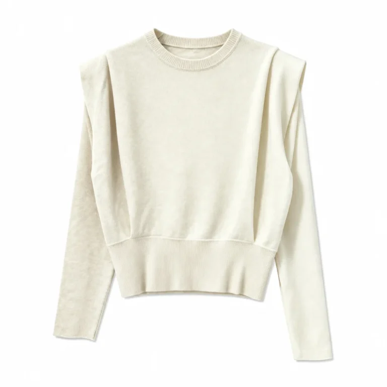 Pull court femme à col rond épaules structurées