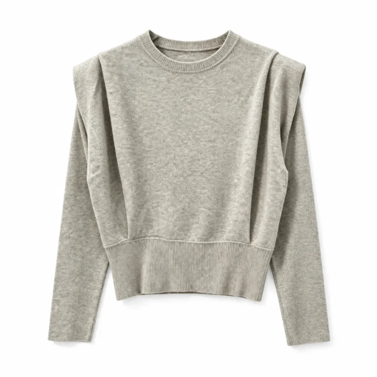 Pull court femme à col rond épaules structurées