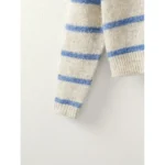 Pull femme vintage blanc à rayures bleues