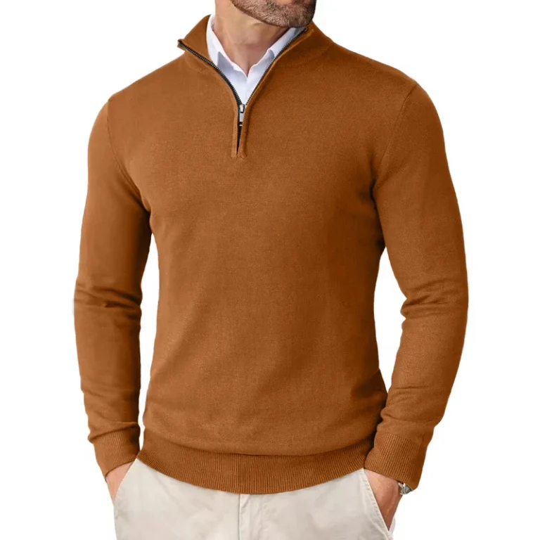 Pull homme à col montant zippé - Marron