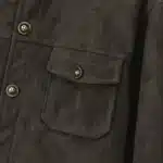 Veste cowboy marron effet daim col montant et poches poitrine