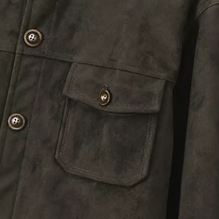 Veste cowboy marron effet daim col montant et poches poitrine