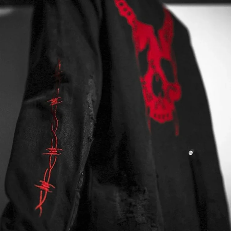 Veste jean noir skull rouge vintage