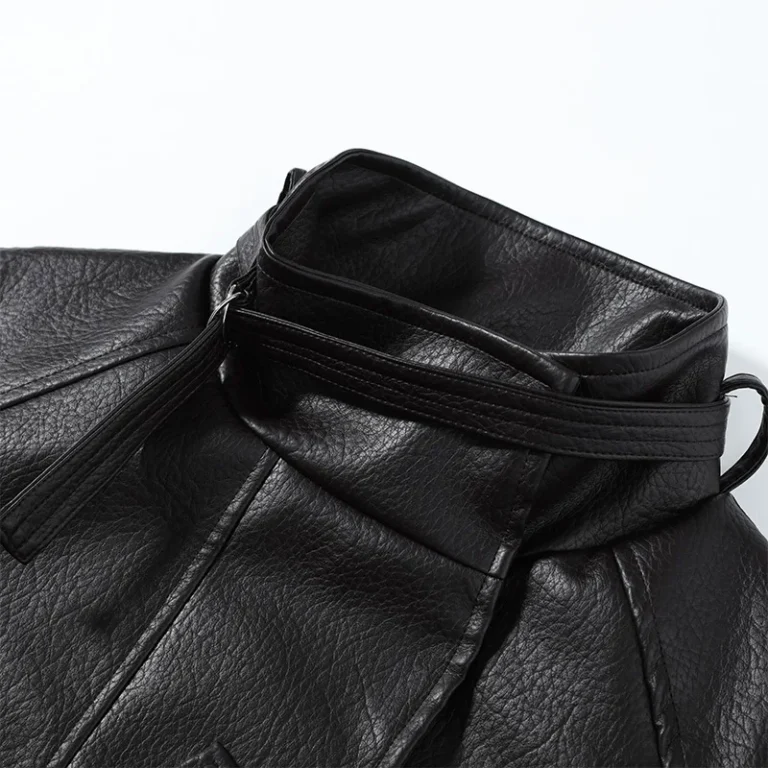 Veste oversize femme noire effet cuir à ceinture